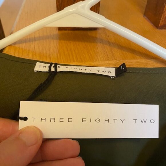 NWT Three Eighty Two Jackson Top Blouse Olive Green Made in the US Large - Picture 3 of 5